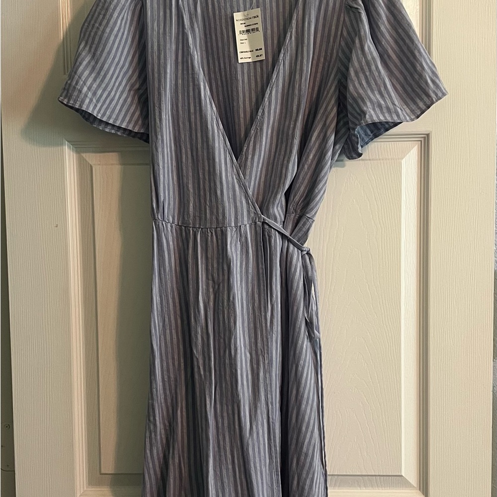 Madewell Blue and White Ruffled Wrap Mini Dress